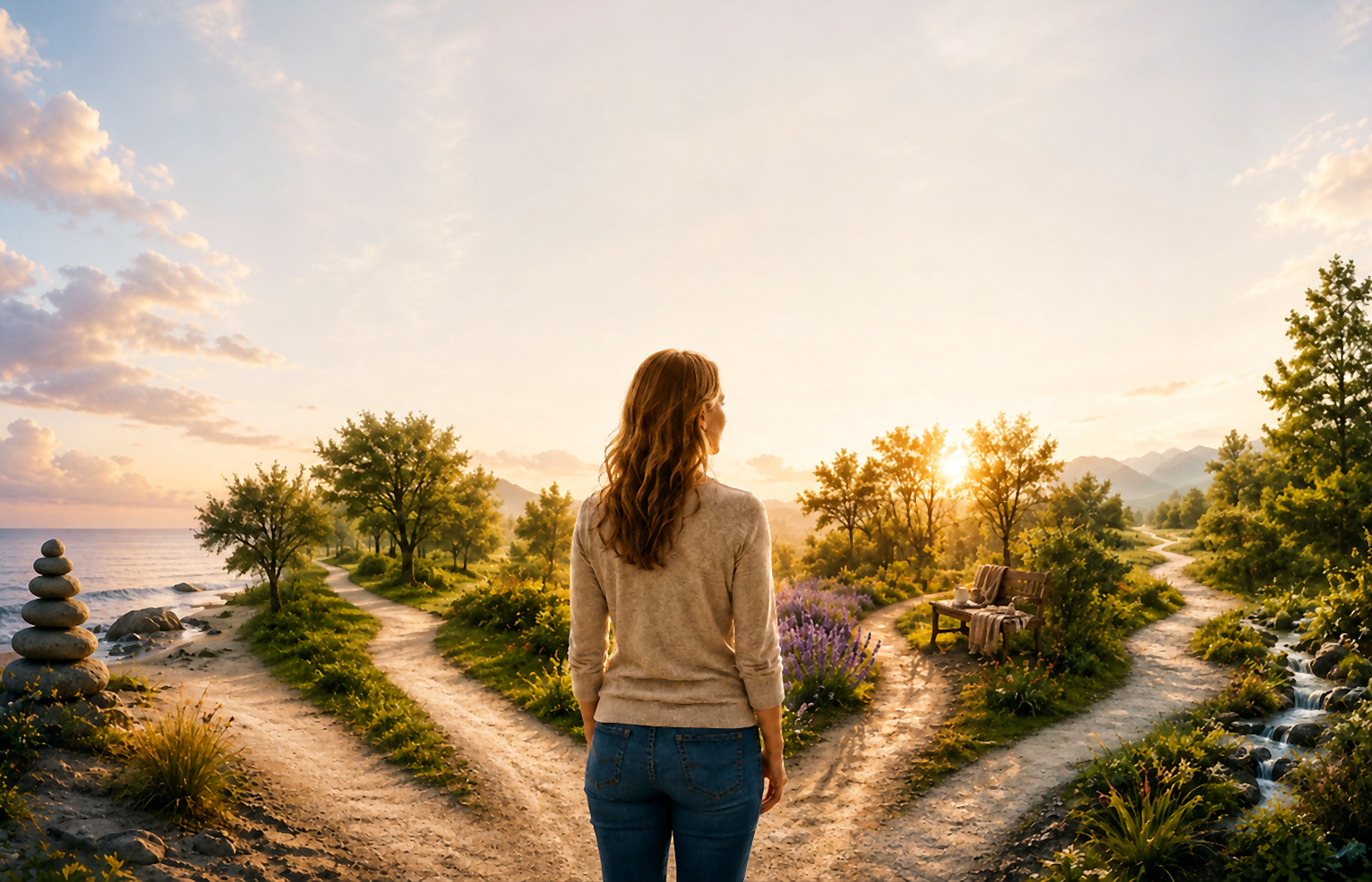 Woman at crossroads