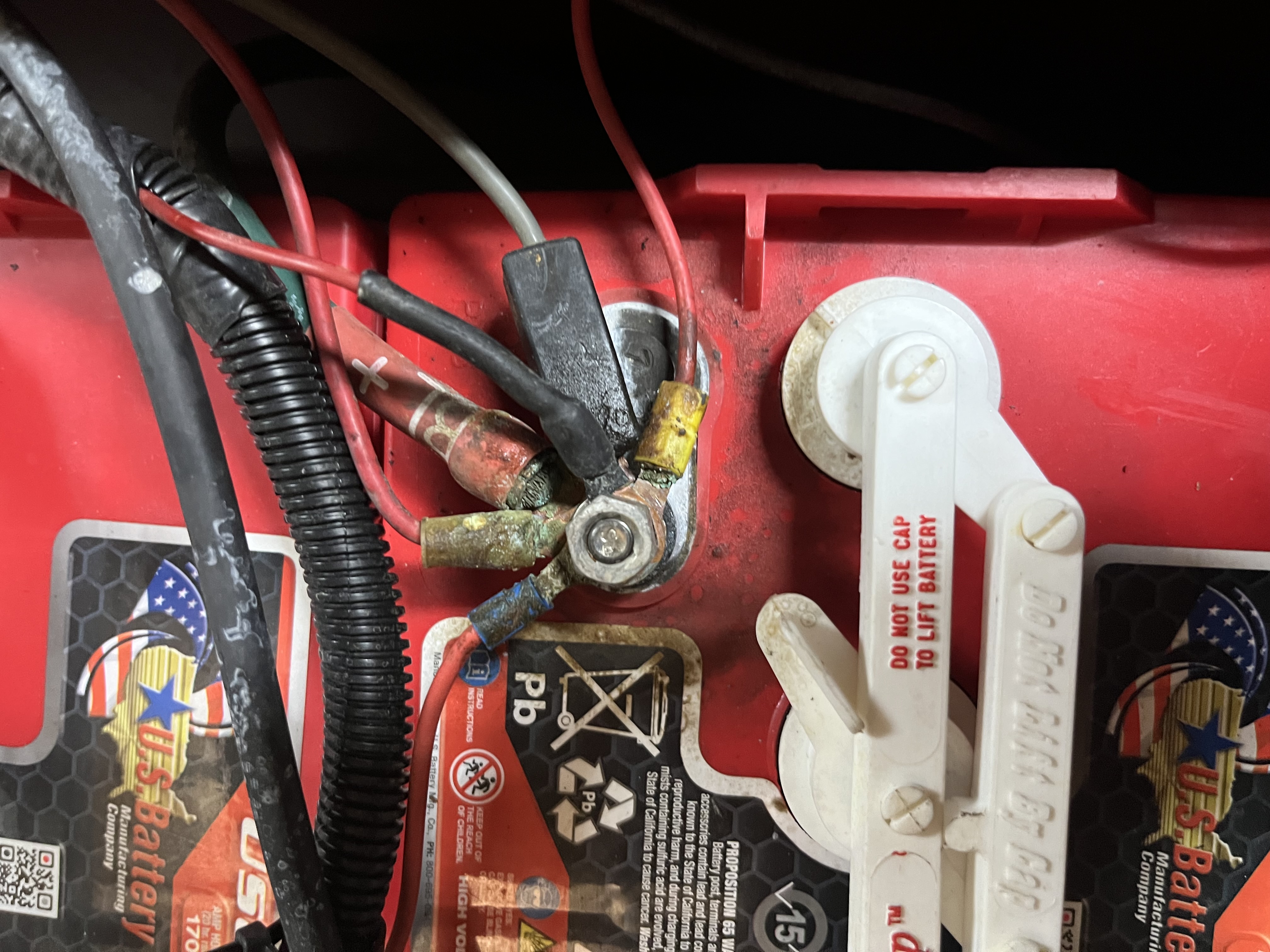 Golf cart lead acid battery before lithium upgrade by Shafer's, example 3