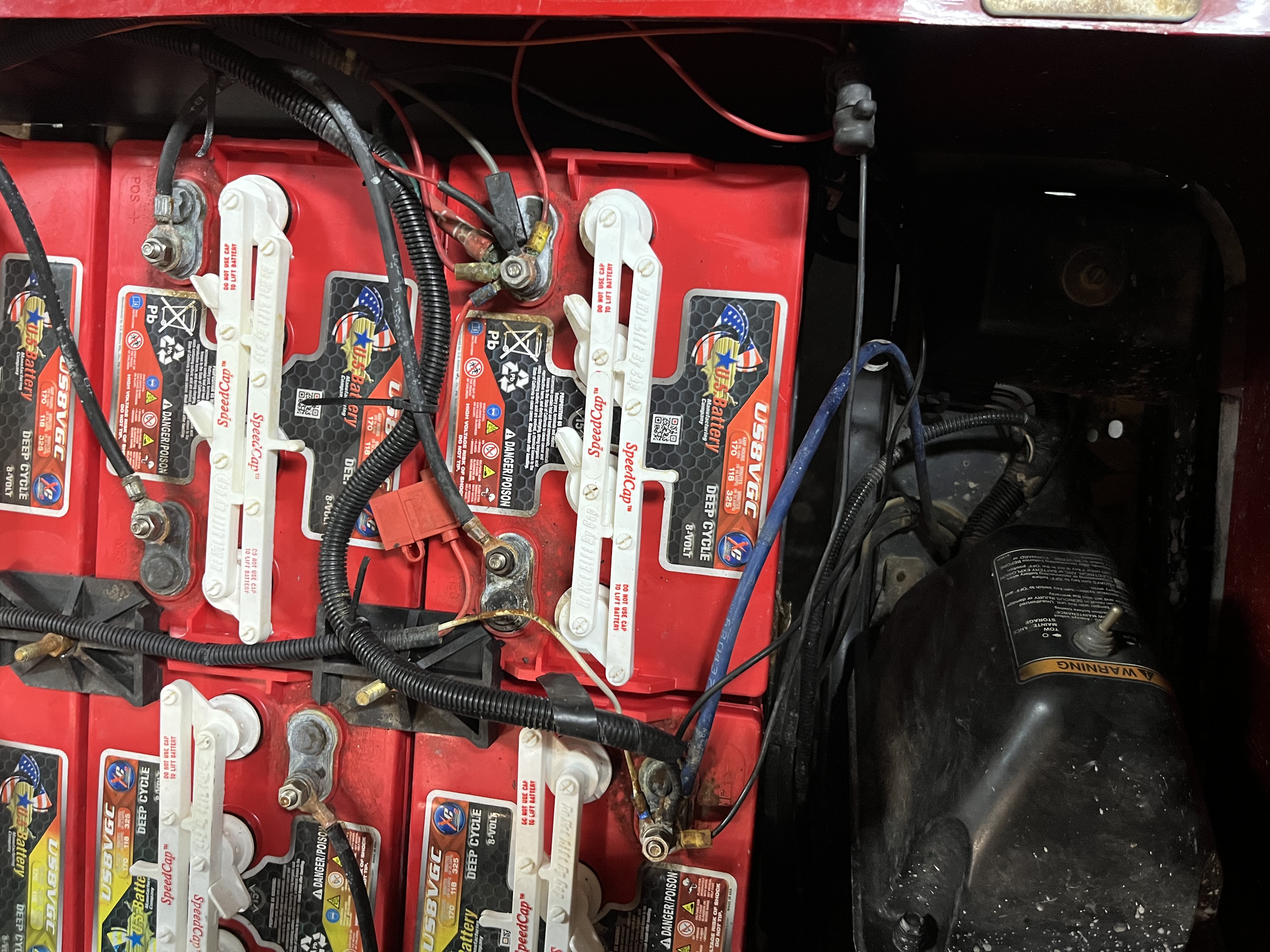 Golf cart lead acid battery before lithium upgrade by Shafer's, example 2