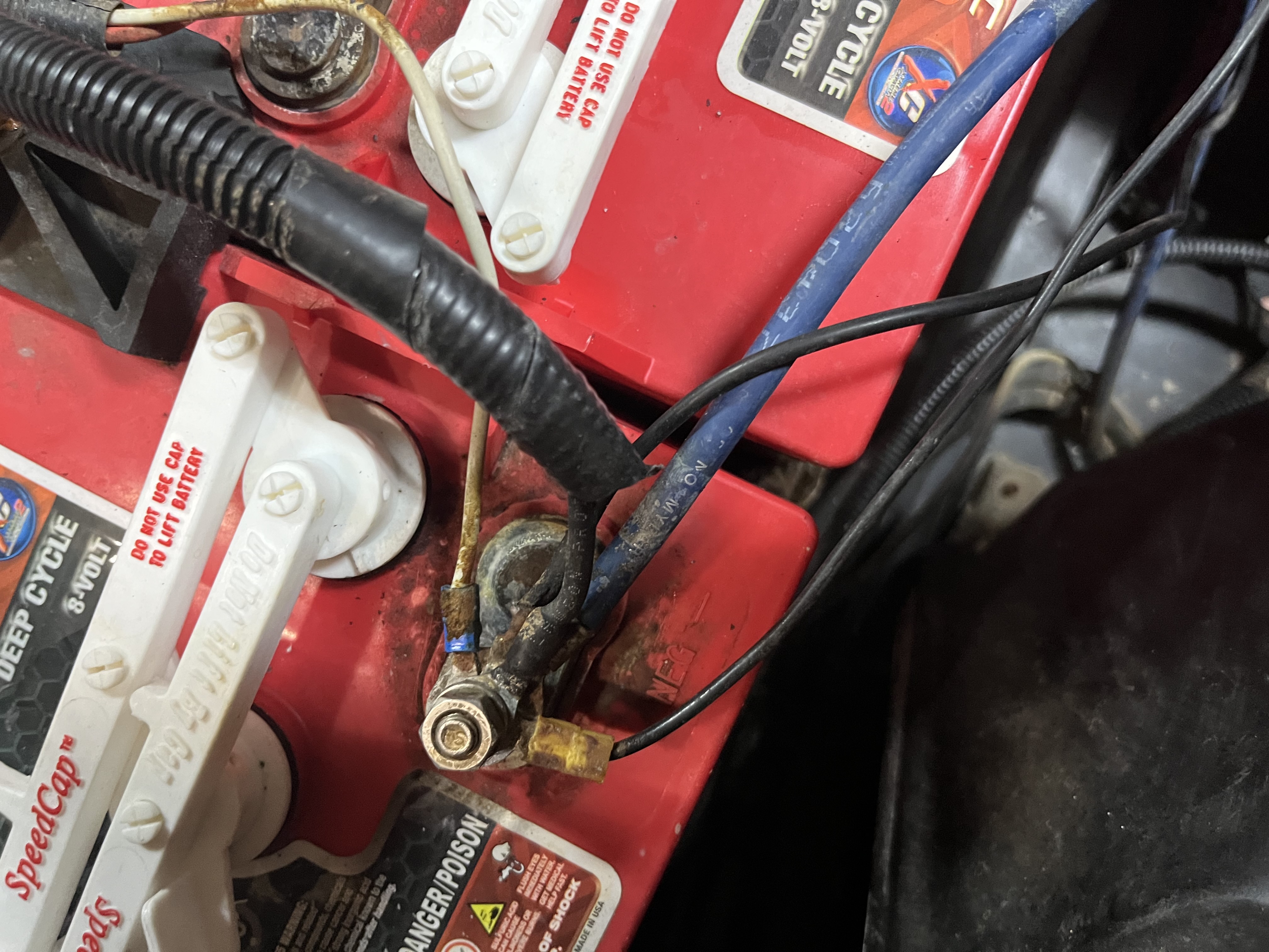 Golf cart lead acid battery before lithium upgrade by Shafer's, example 4