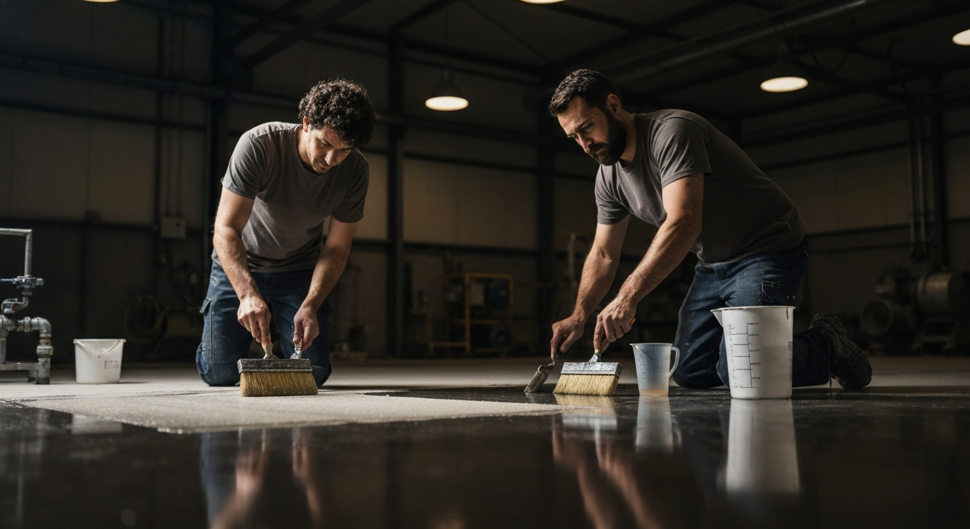 Artisans appliquant de la résine époxy