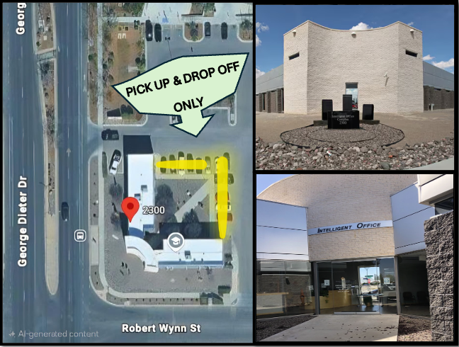 Go Fast Luxury Car Rental pickup and drop-off location at 2300 George Dieter Dr in El Paso, Texas.