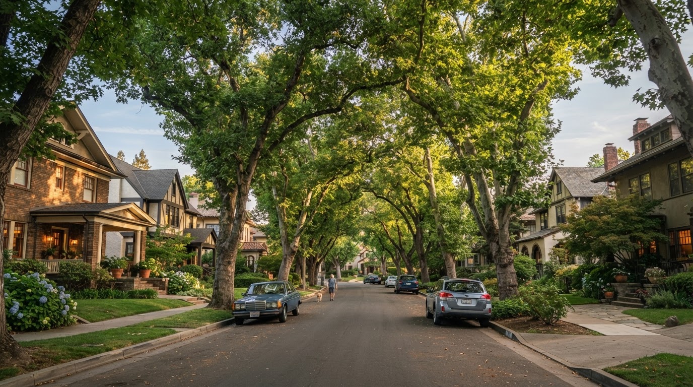 Tree-lined streets of Land Park in Sacramento, CA – Radiant EPS electrician and plumber