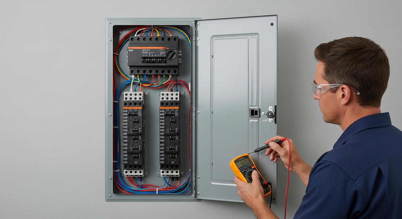 Professional Electrician Working on US Breaker Panel