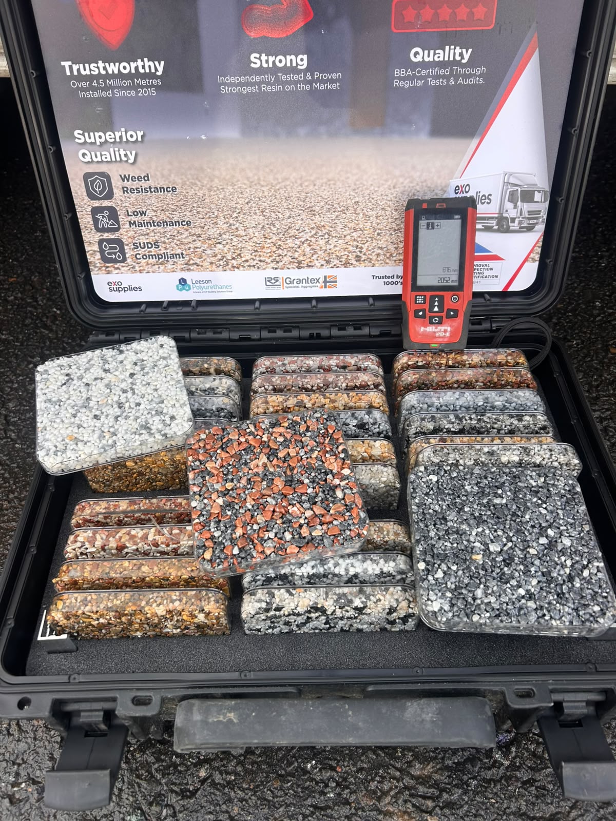 Resin Aggregate Samples and Measuring Equipment