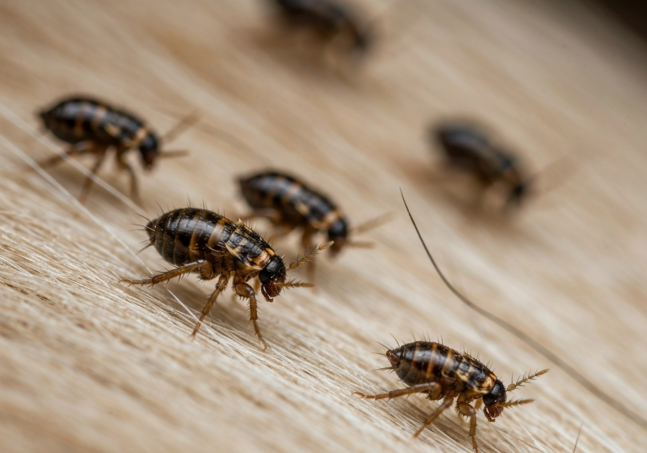 Fleas on pet fur - flea infestation