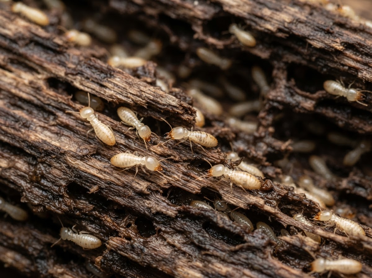 Live termites on weathered wood