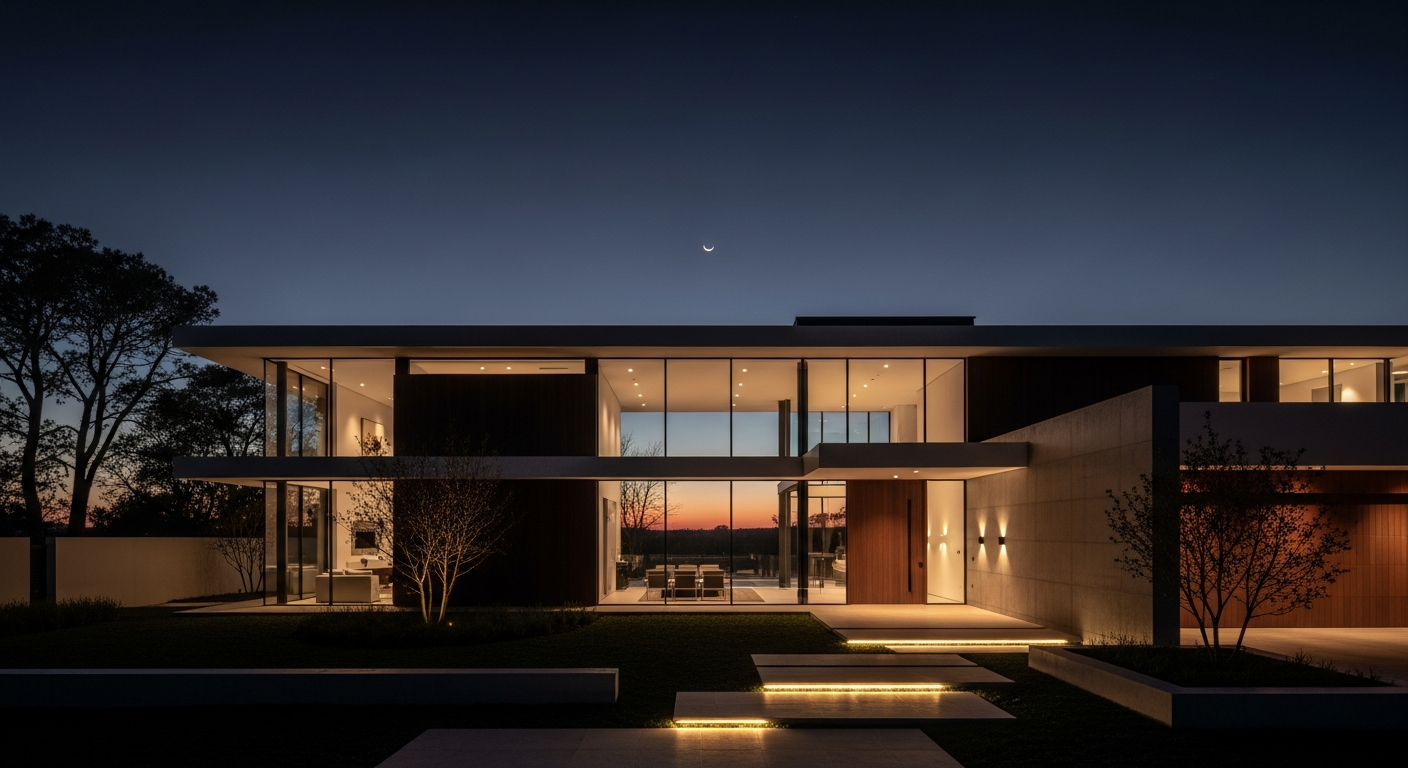 Modern home at dusk