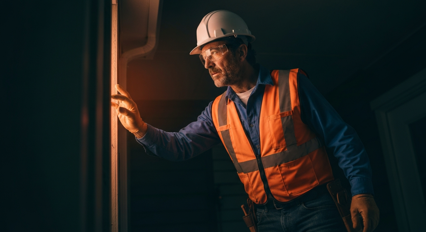 Professional contractor inspecting property