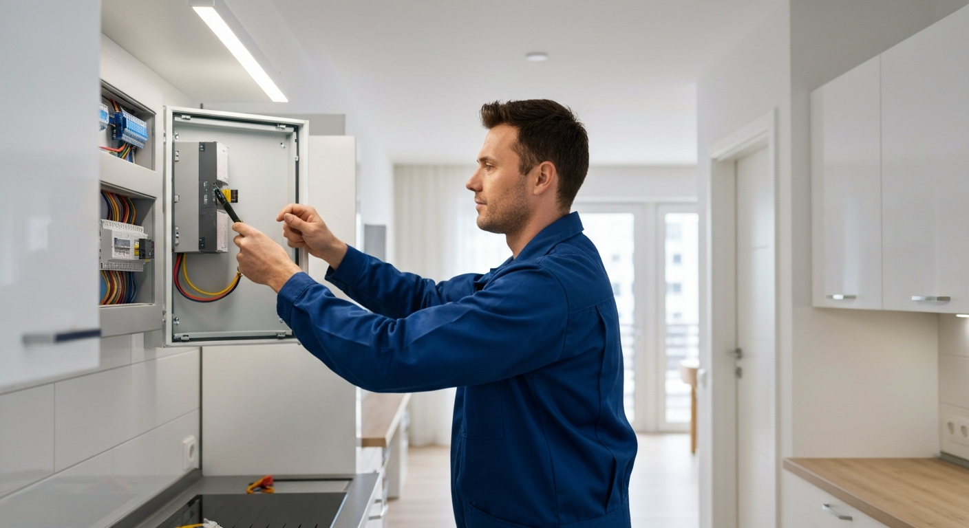Professional electrician working on a panel