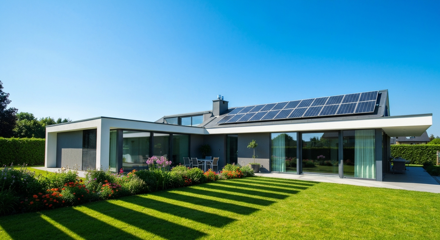 Bright modern home with solar panels in Phoenix