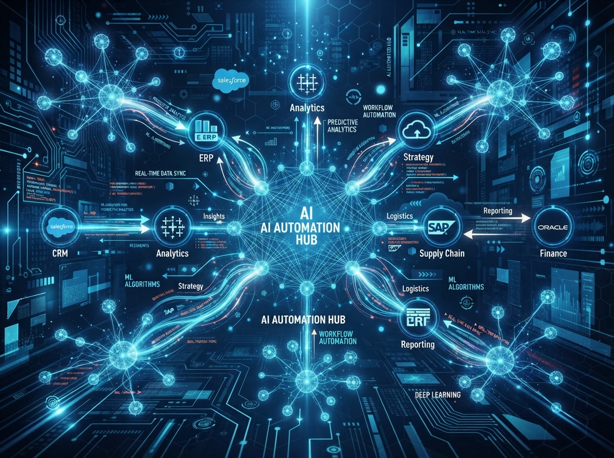 AI-powered automation with interconnected neural networks and data streams