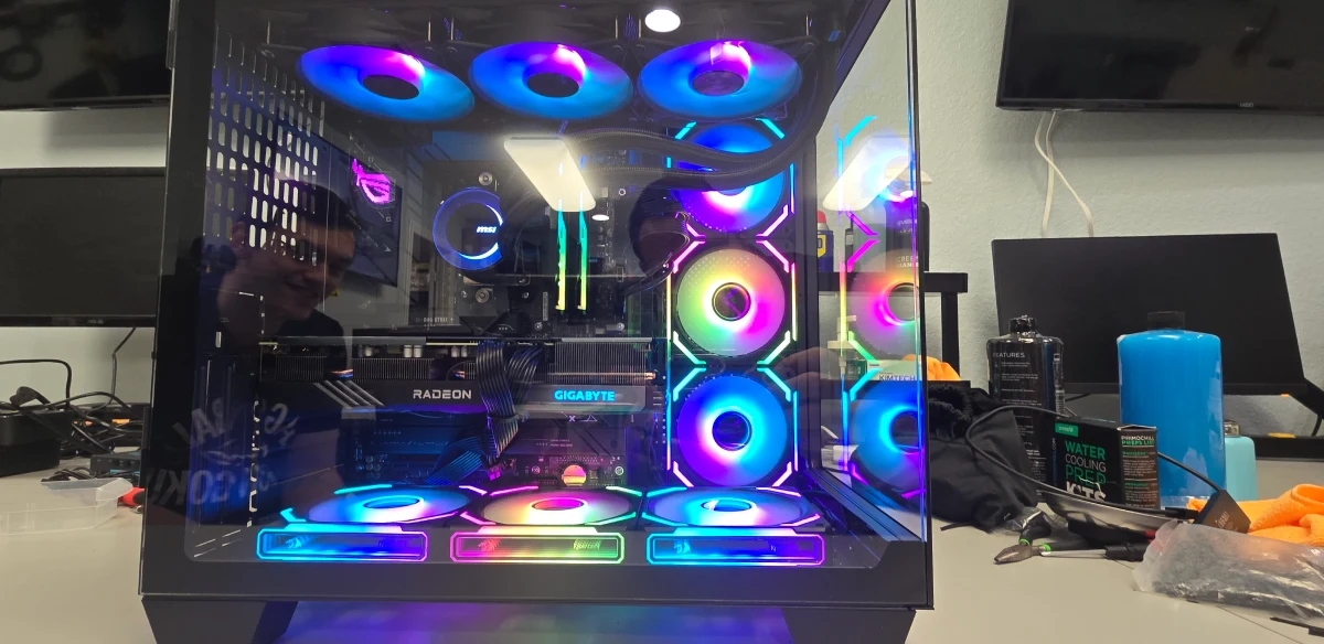 Custom PC build with RGB lighting and high-performance components