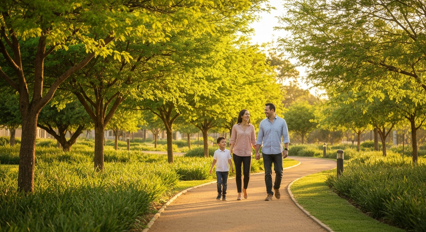 Family walking in estate