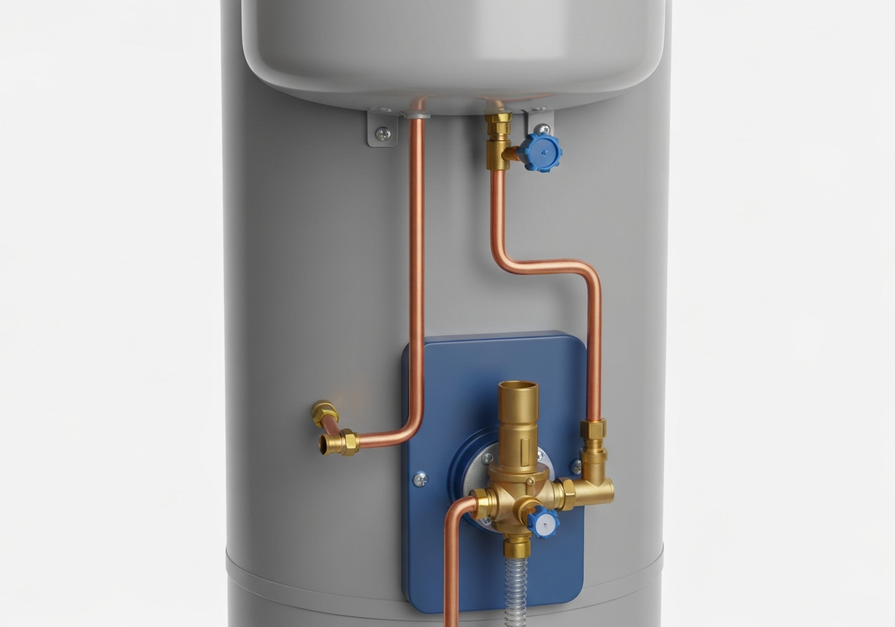 Plumber inspecting water heater