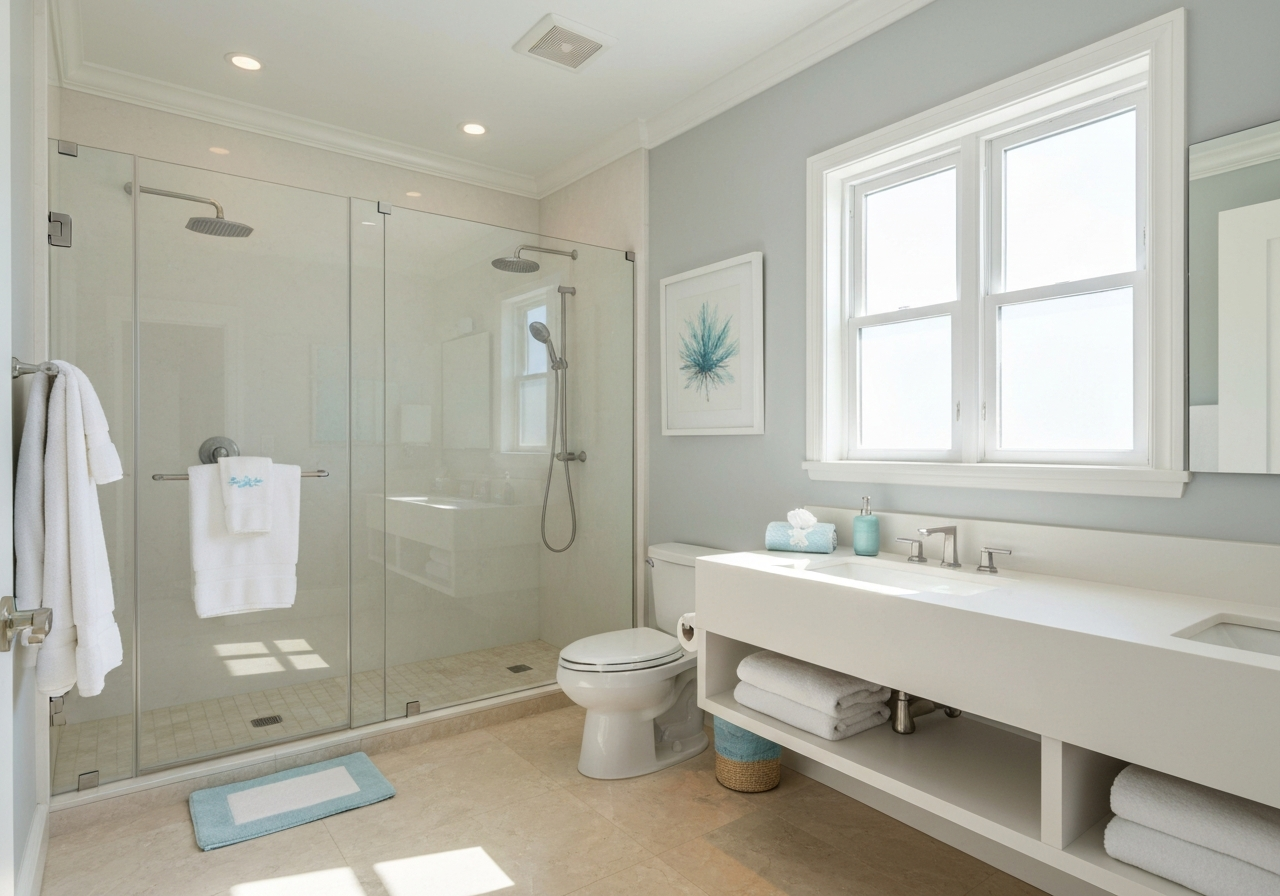 Clean luxury beach vacation rental bathroom interior