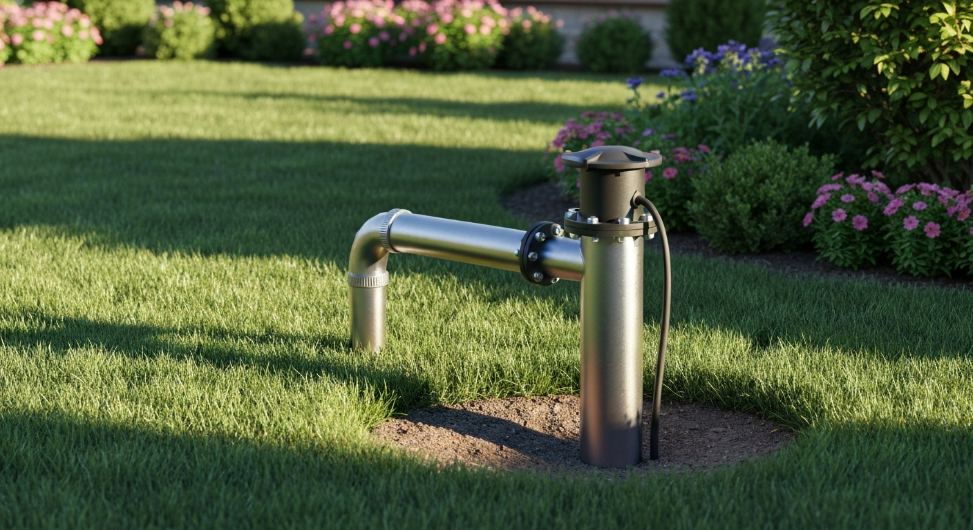 Modern residential wellhead cap setup in backyard