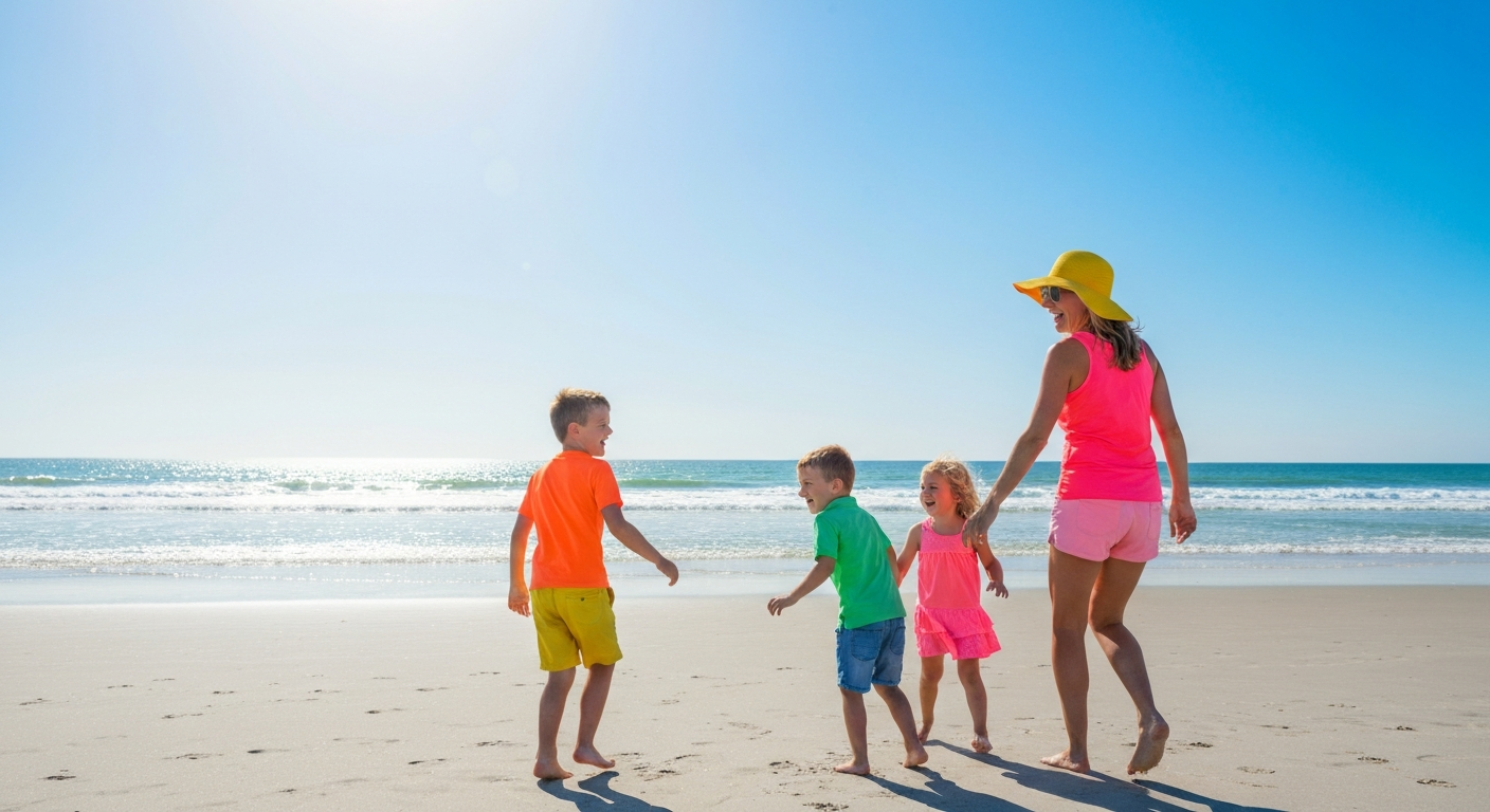Happy family on a North Carolina beach