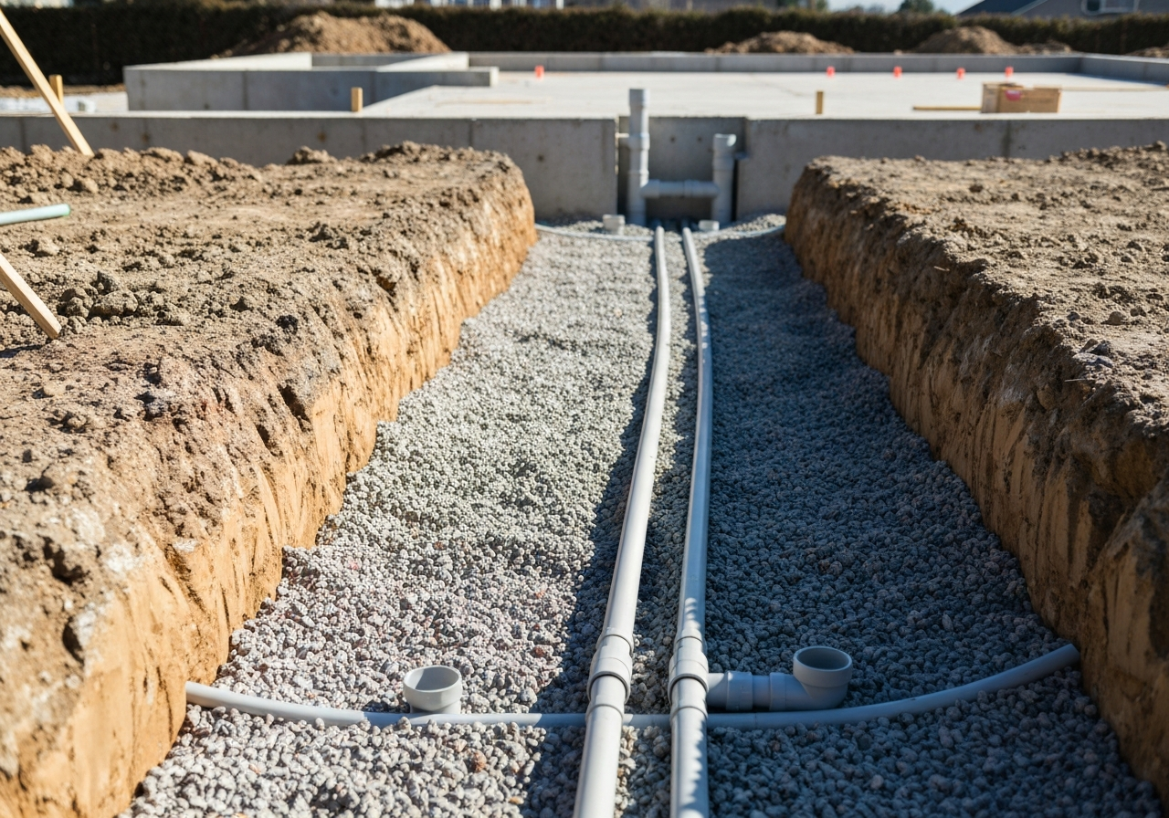 New construction plumbing rough-in pipes