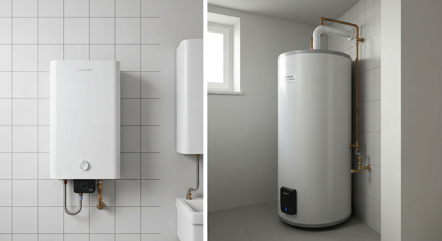 Modern tankless water heater installation
