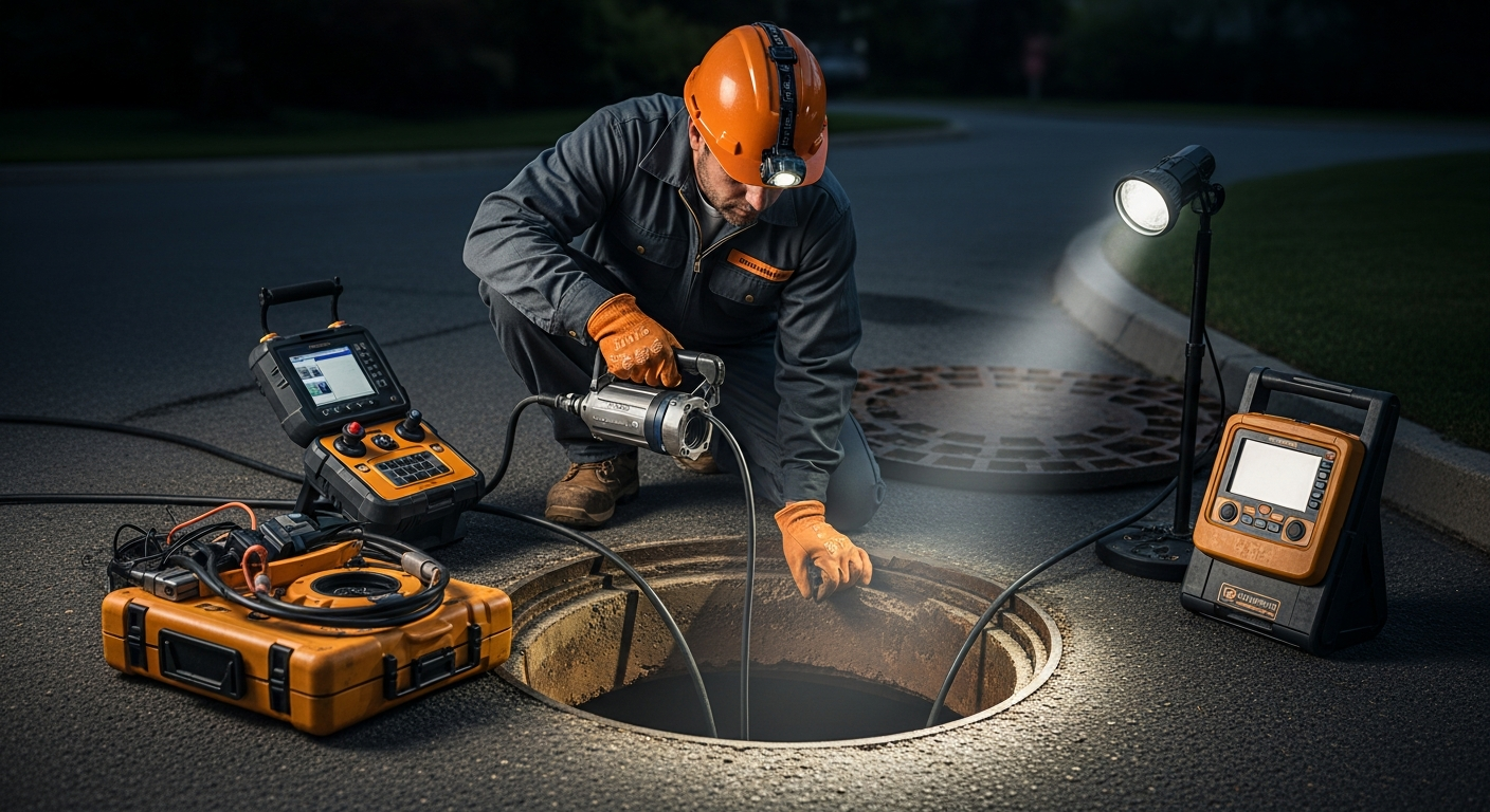 Plumber working on sewer line