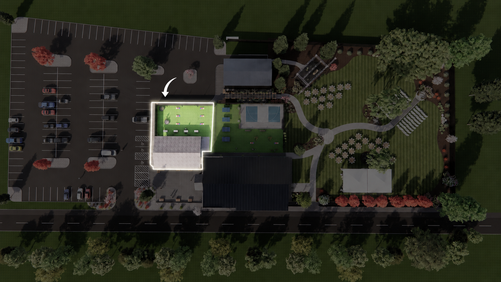 Site plan showing pavilion rental space layout