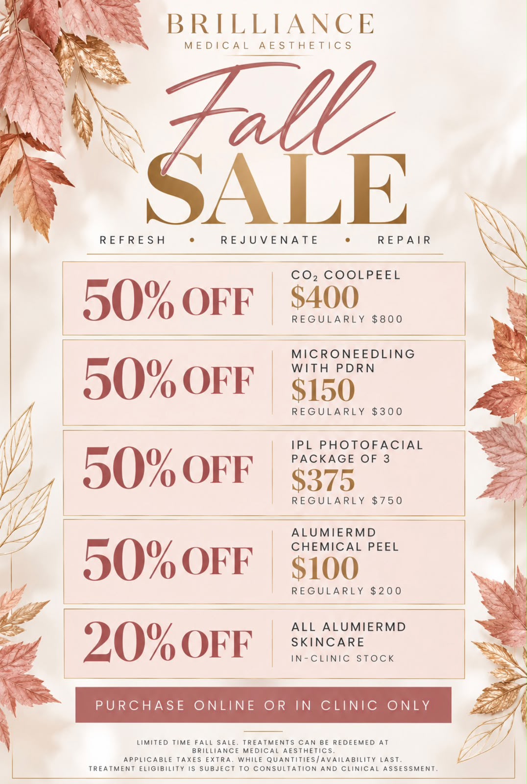 Brilliance Medical Aesthetics Fall Sale Promotional Offers