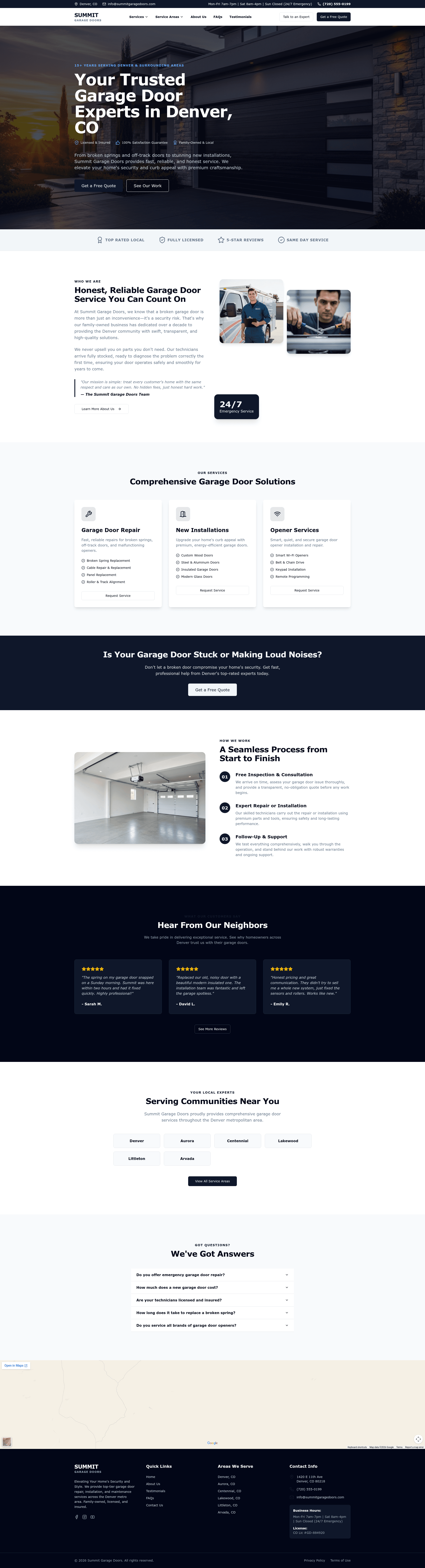 Garage Doors contractor website example homepage