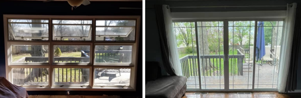 Sliding glass door replacement in Rochester NY — before and after by Chase Impressions
