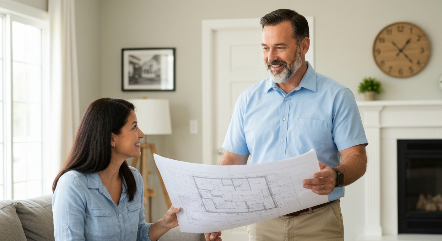 Contractor confidently discussing an estimate with a homeowner, representing how to communicate value during price objections