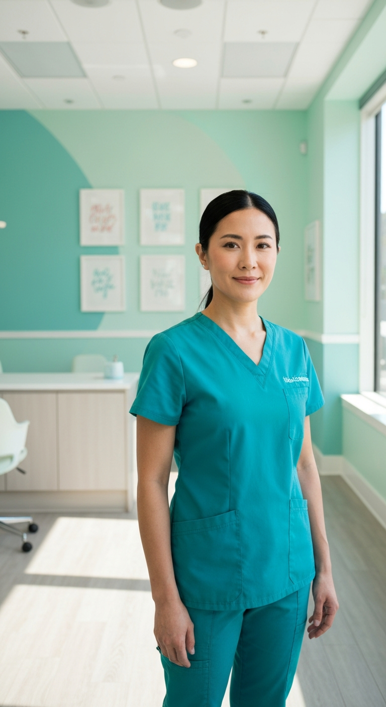 Practitioner in scrubs in a modern clinic