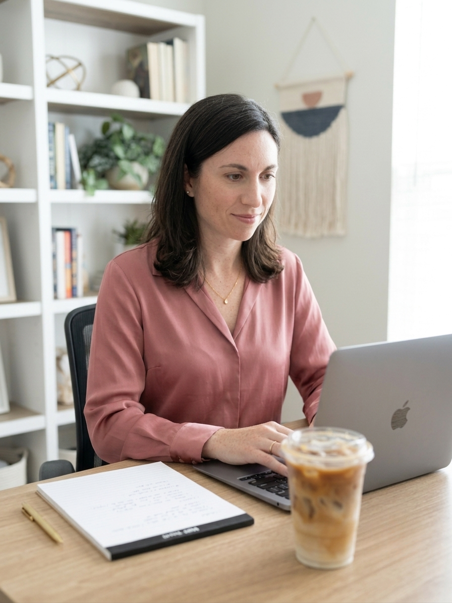 JP Growth Solutions Founder working at her desk