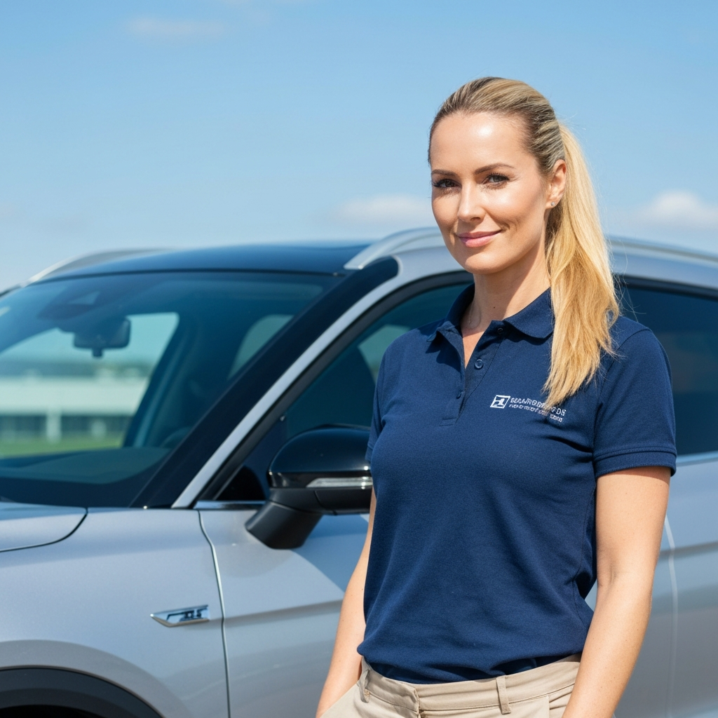 Student smiling during a relaxed driving lesson