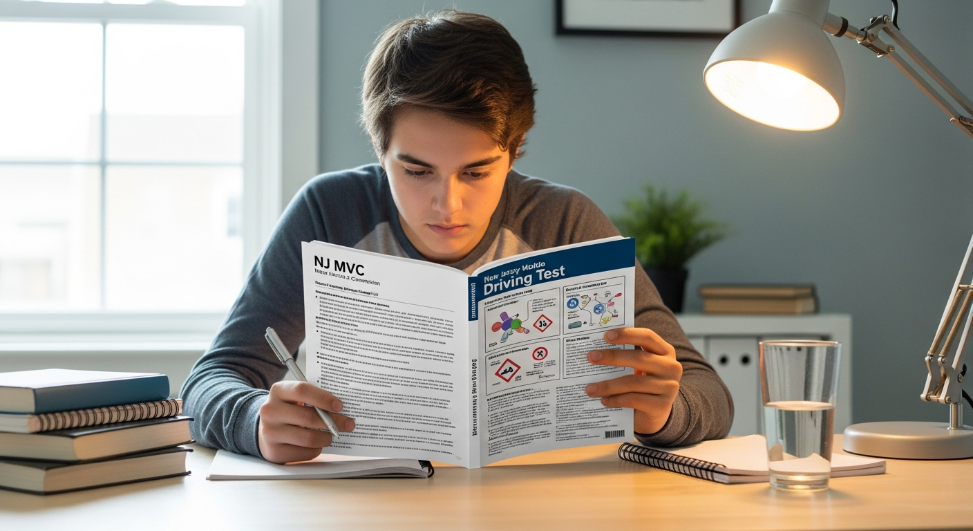 Student studying for NJ permit test
