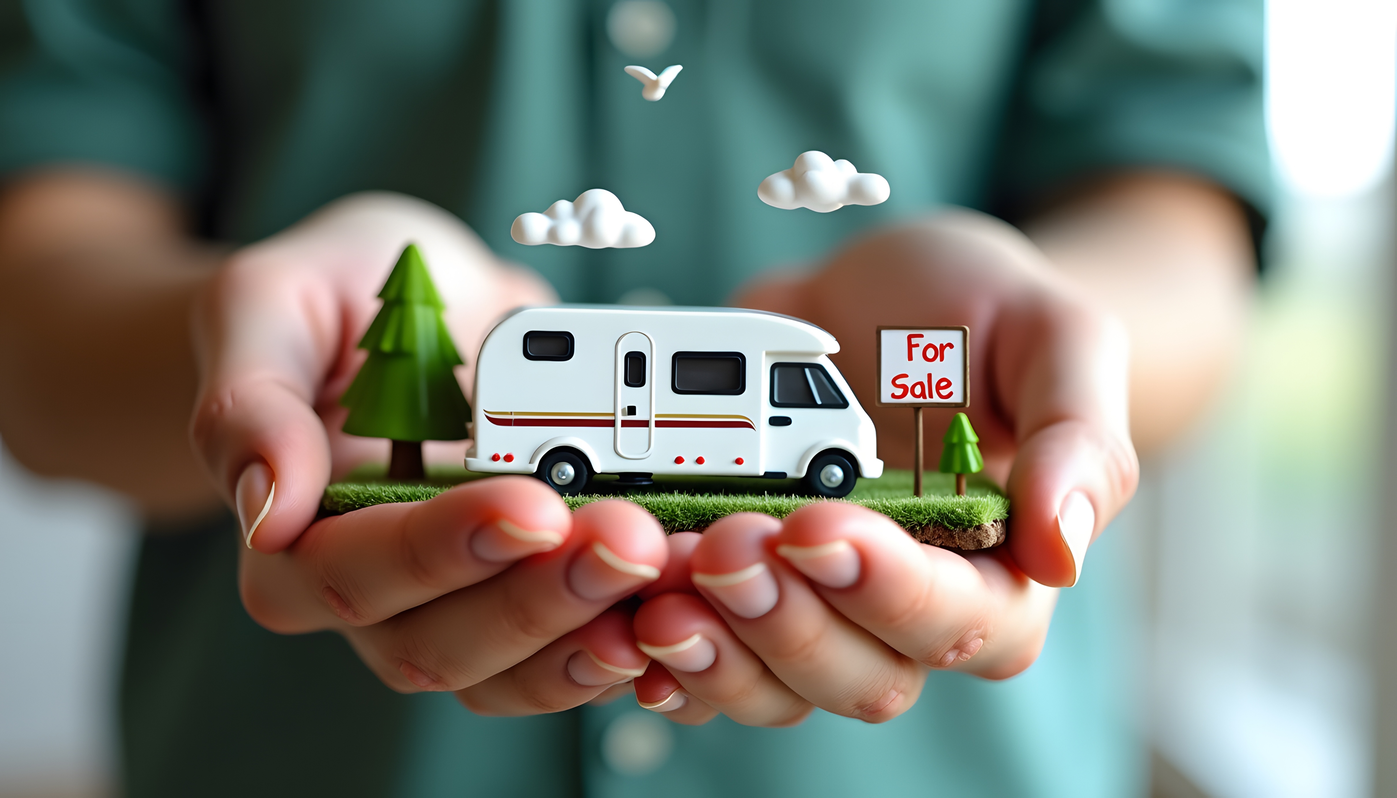 Miniature motorhome held in hands