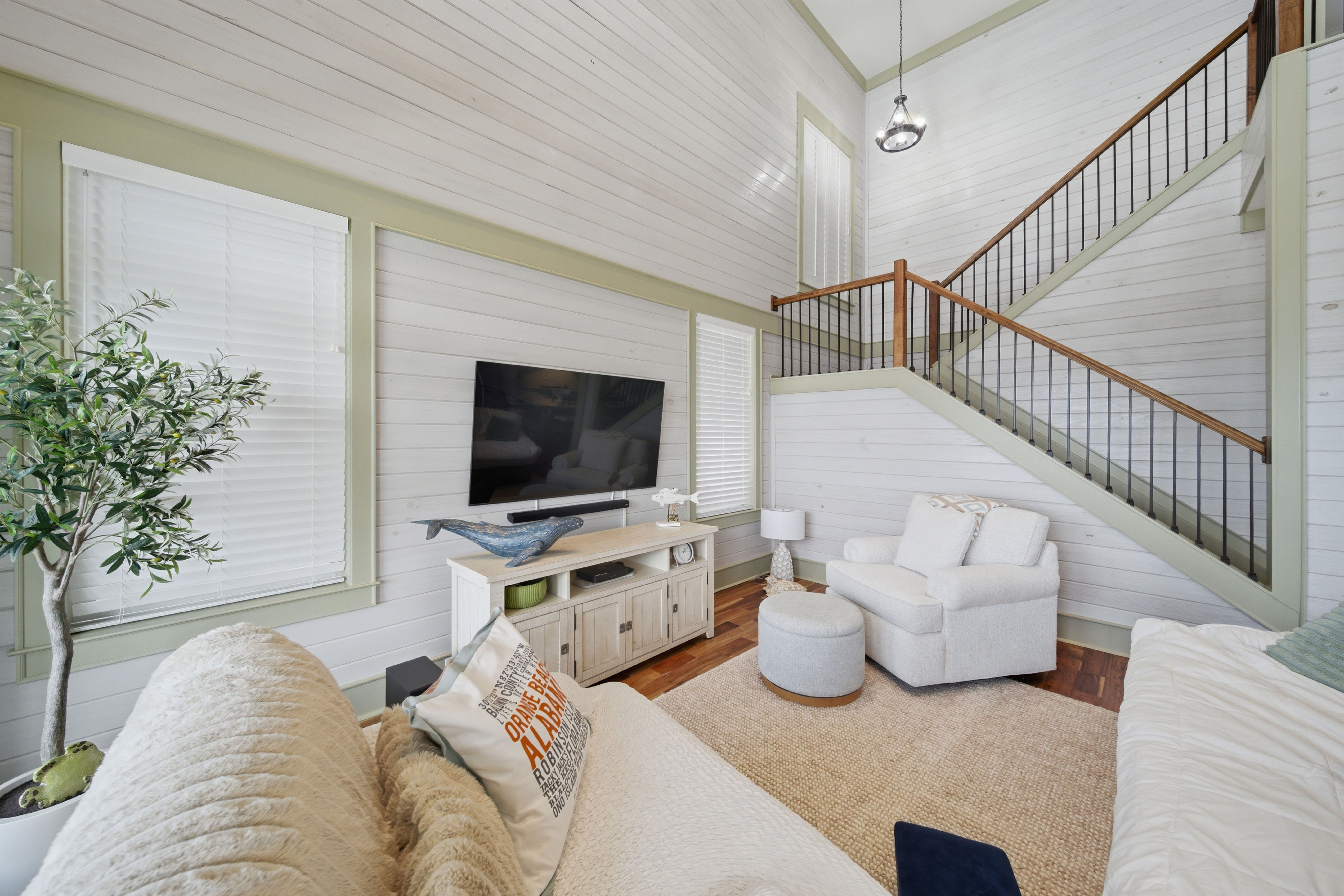 Living room with stairs