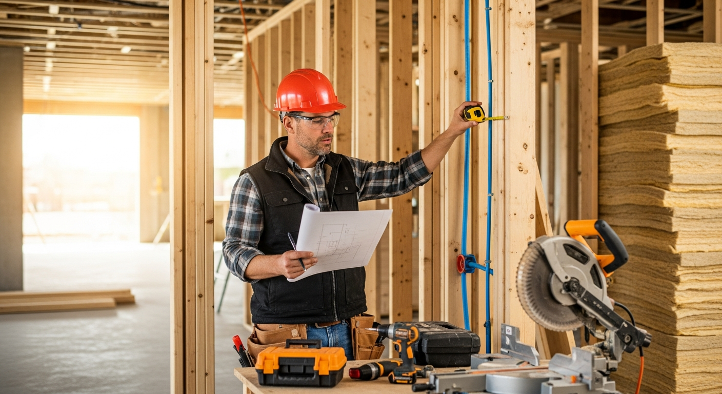 Professional general contractor reviewing an active construction project