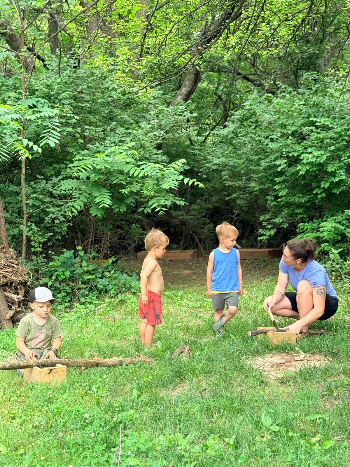 Children walking in the forest