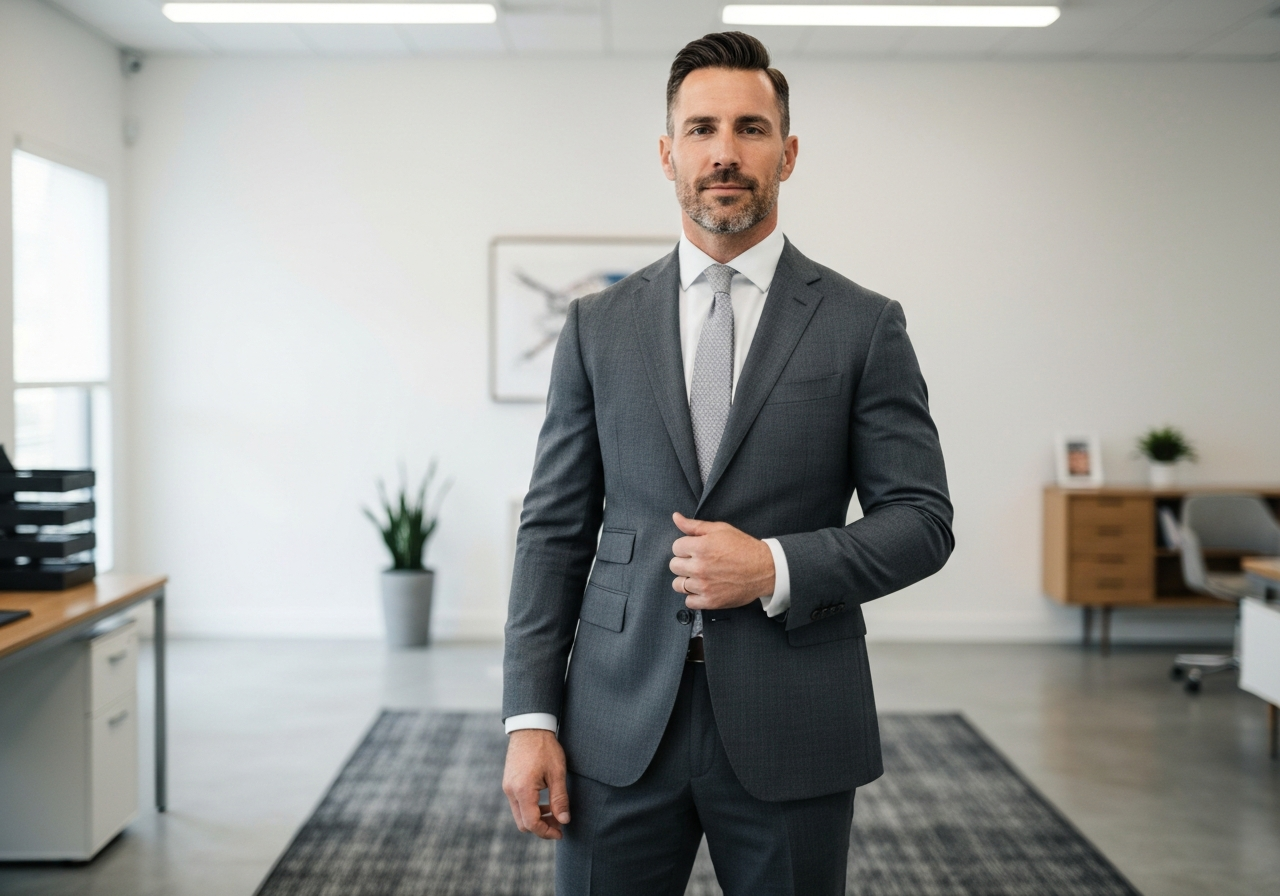 Military veteran business owner standing confidently in a clean commercial space