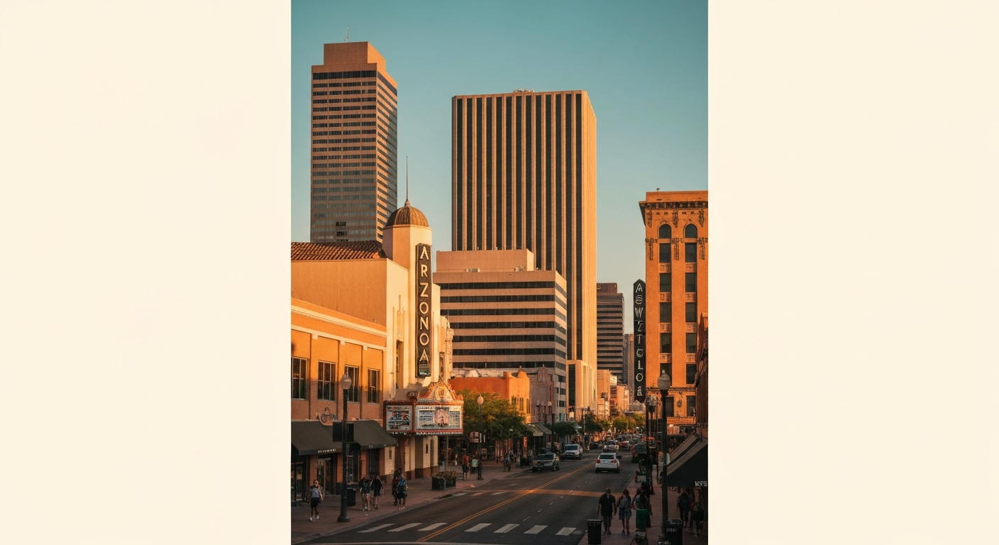Mesa, Arizona skyline and downtown area illustrating local junk removal services.