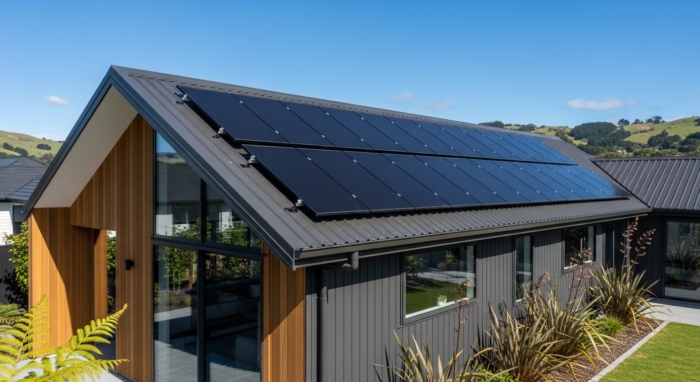 Modern solar panels on a residential roof