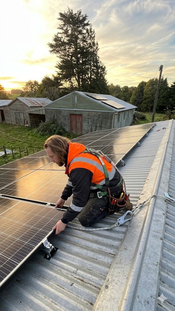 Geordie Munroe installing solar panels on a roof