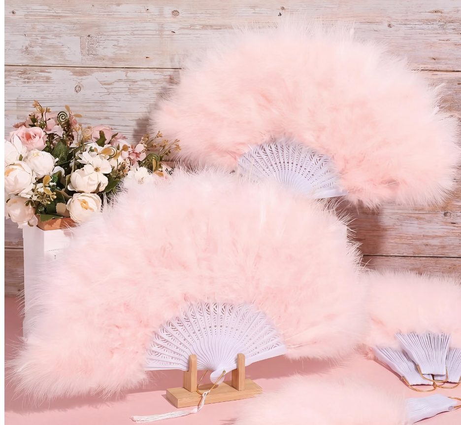 Personalized Pretty Princess pink feather fan for VIP guests