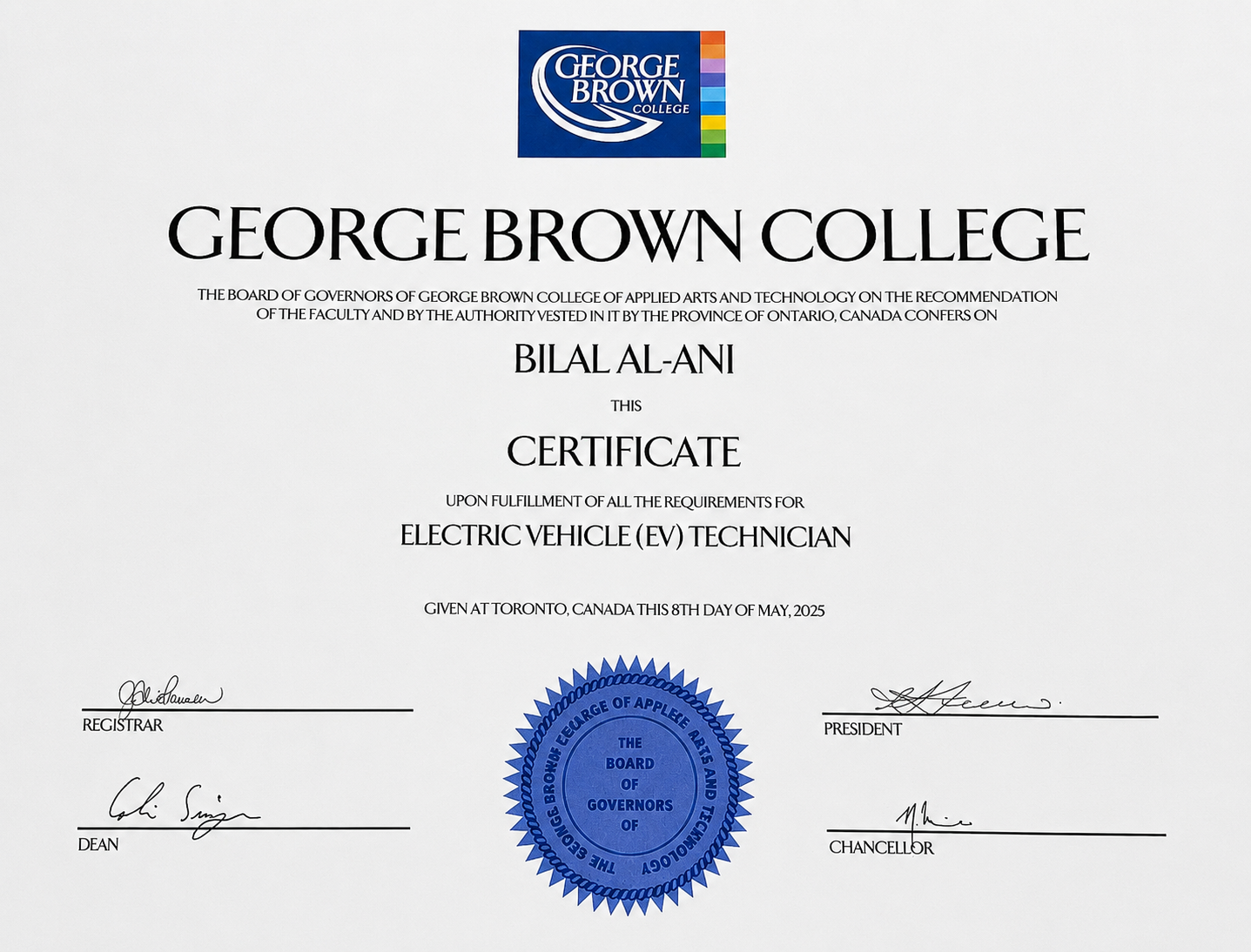 Electric Vehicle (EV) Technician Certificate