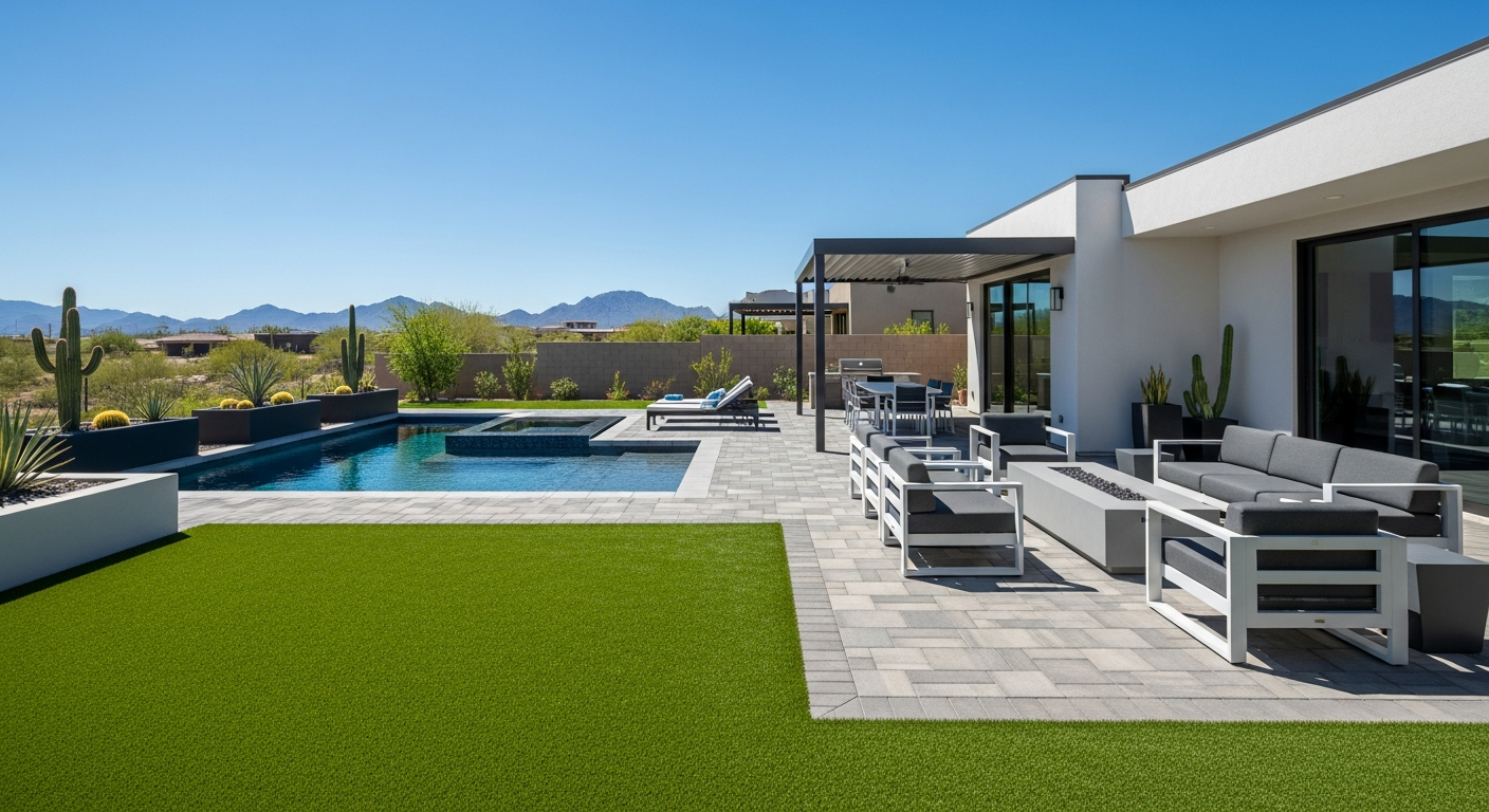 Luxury Arizona backyard with artificial turf