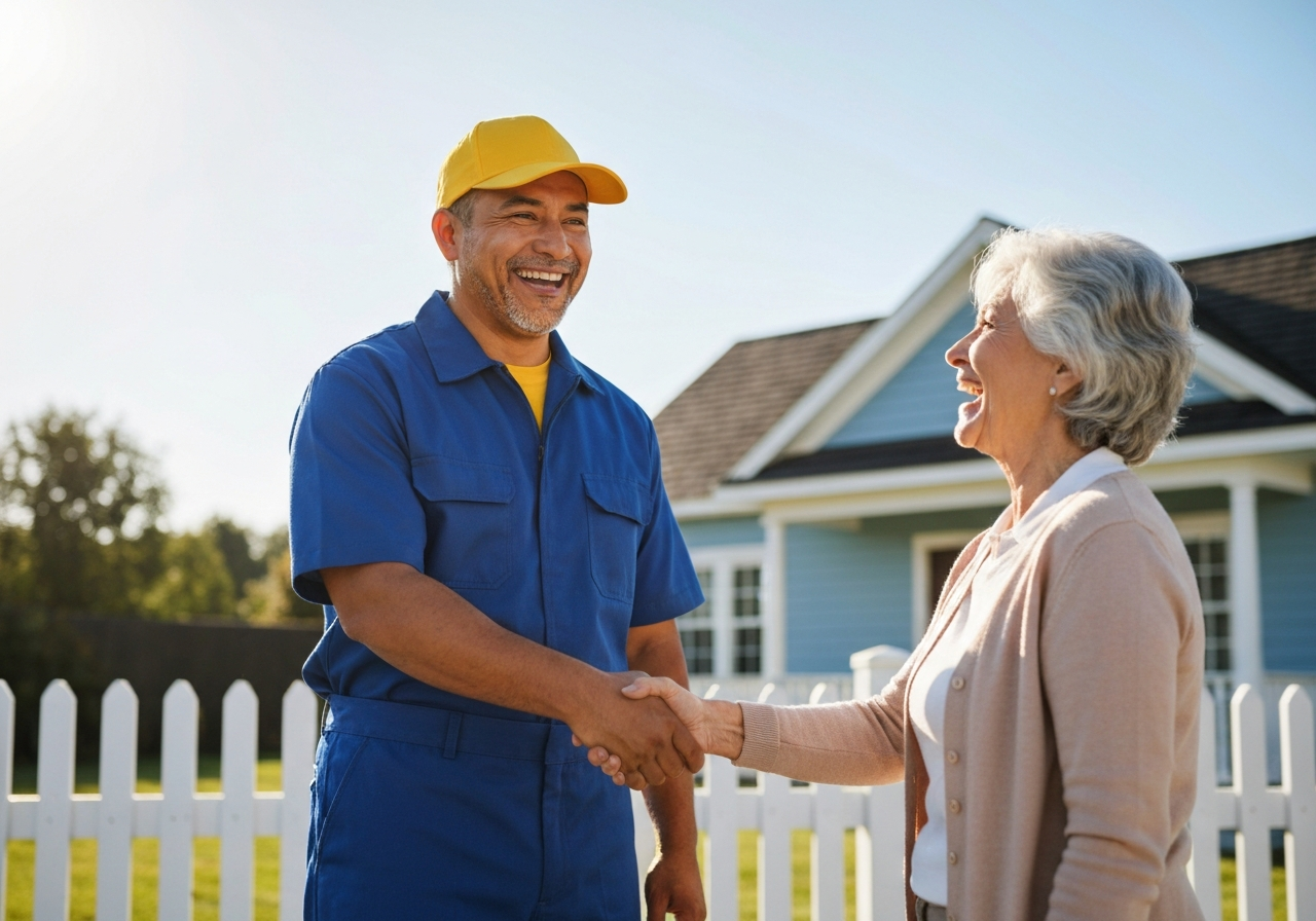 Service professional and happy customer
