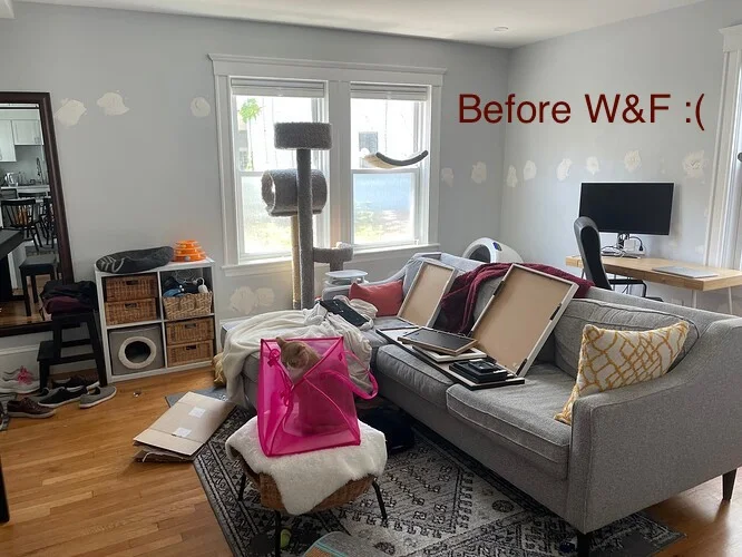 Living room before drywall repair