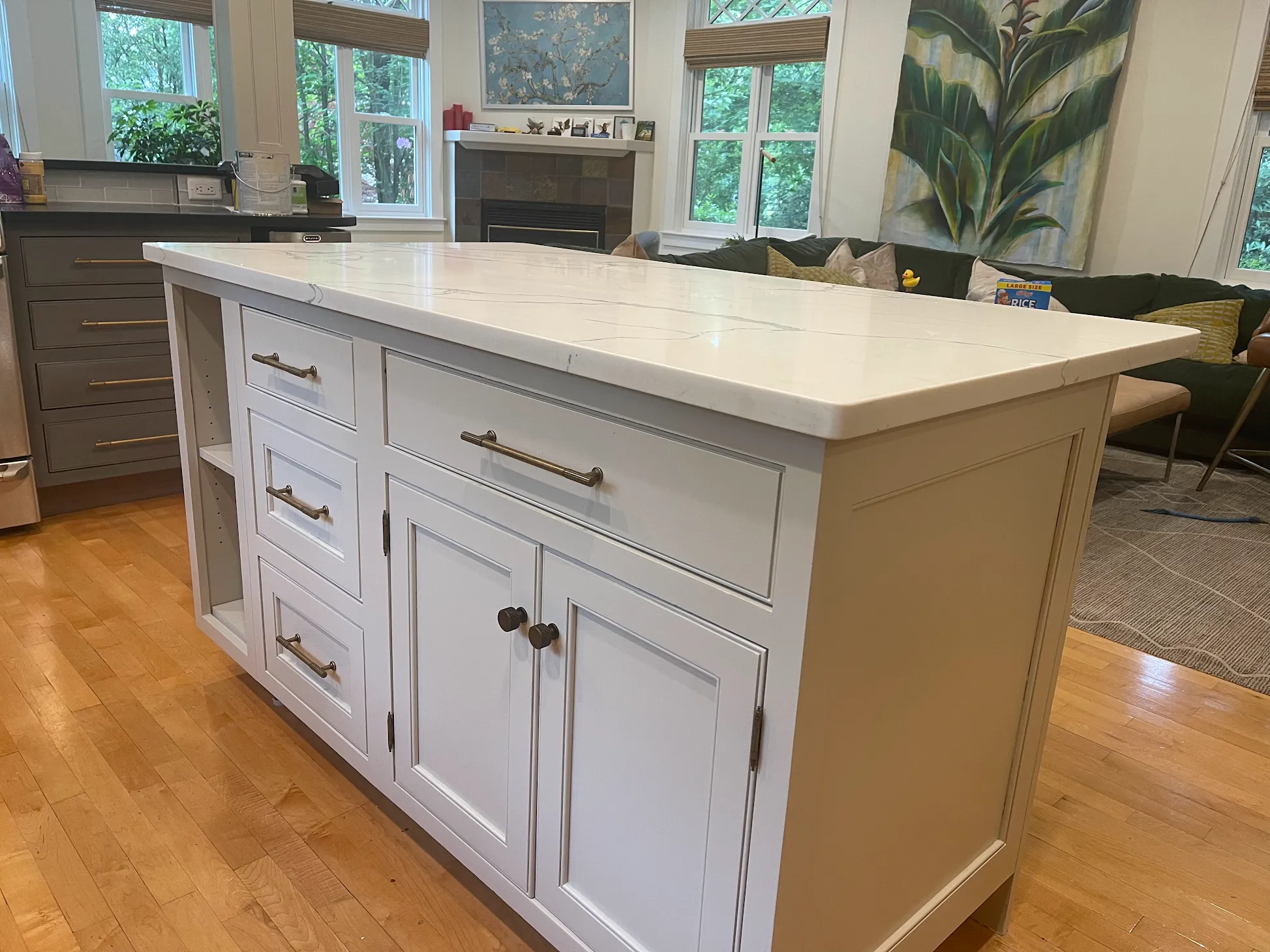Painted kitchen island in light gray