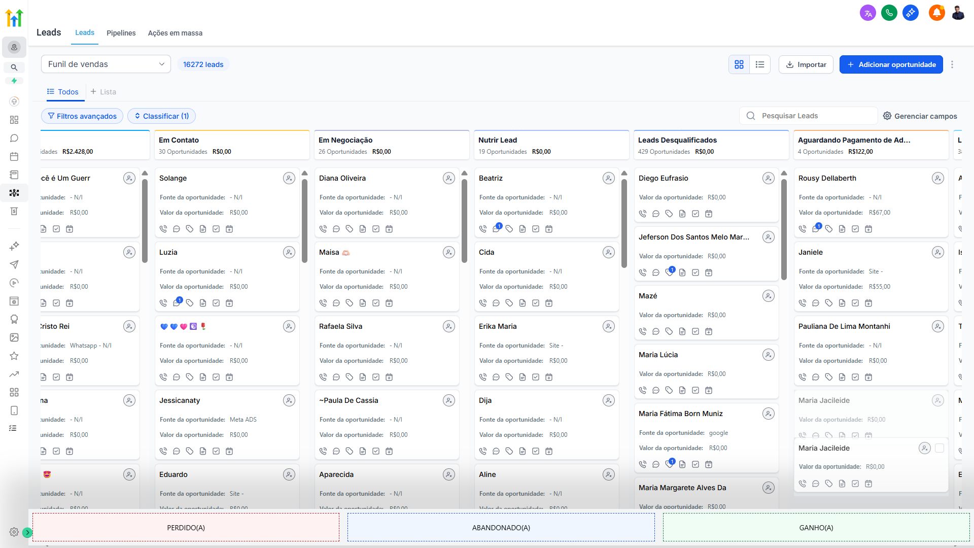 Pipeline de Vendas e Kanban da High Level