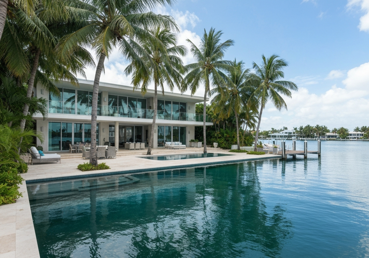 Villa nueva con vista a Biscayne Bay en Coconut Grove Miami
